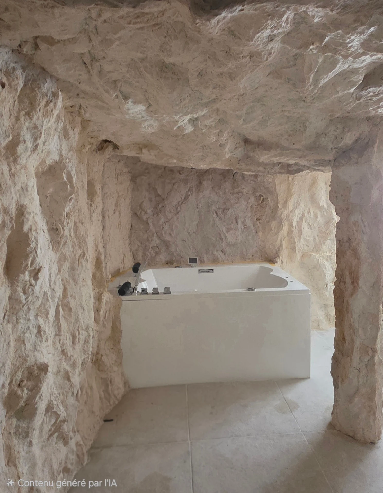 Spa privatif sous voûte rocheuse – décoration roche intérieure en faux rochers sculptés à la main, location saisonnière haut de gamme Var